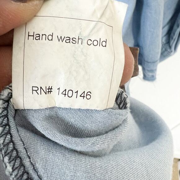 TOV NWT‎ Blue Distressed Victorian Tie Neck Ruffle Tiered Denim Dress Size XL - Picture 12 of 13